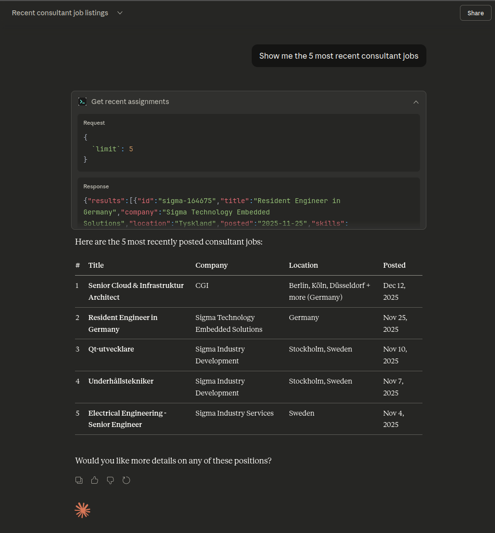 Job search results in Claude.ai